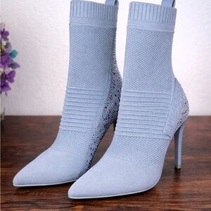 Steve Madden Light Blue Knit Crystal Heel Sock Boots